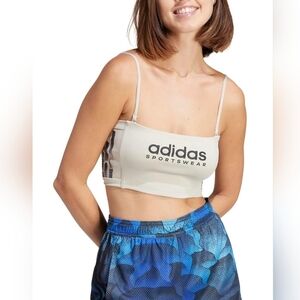Rare Adidas Womens Extra Small XS Beige Tube Cropped Top Striped Workout Sports